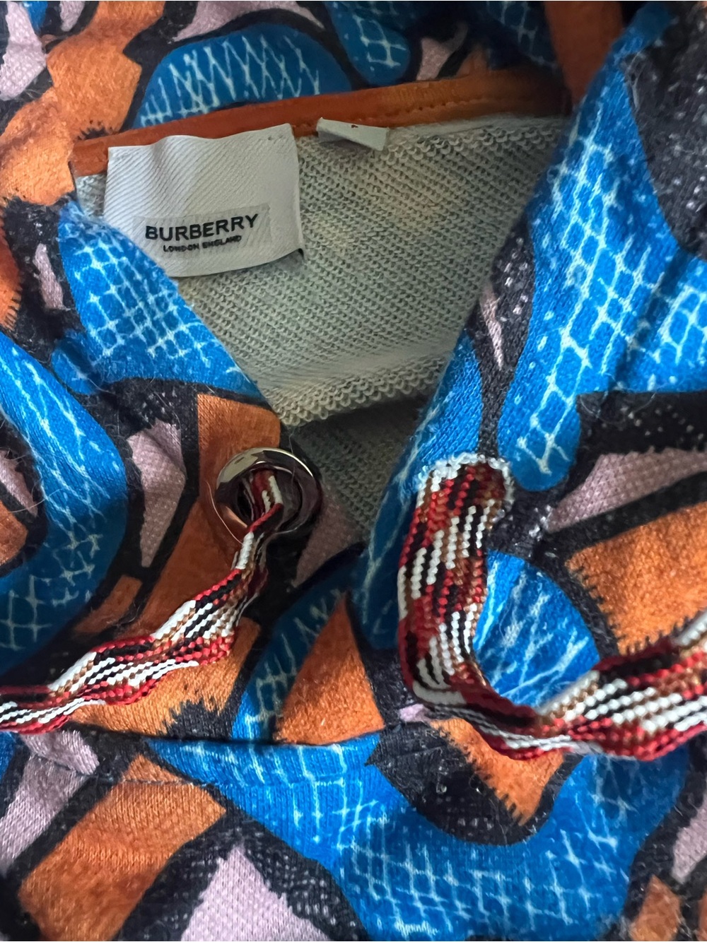 Burberry Multicolor Graphic Drawstring Hoodie in Blue & Orange with the Hat - Picture 3 of 9
